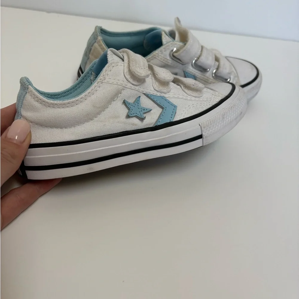 Converse Star Player Kids White/Blue Hook & Loop Low Top Sneakers US 12.5